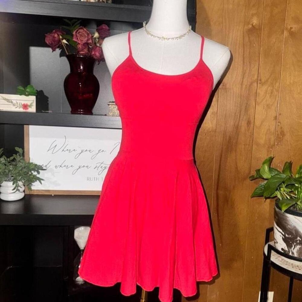Red activewear mini dress with built in shorts